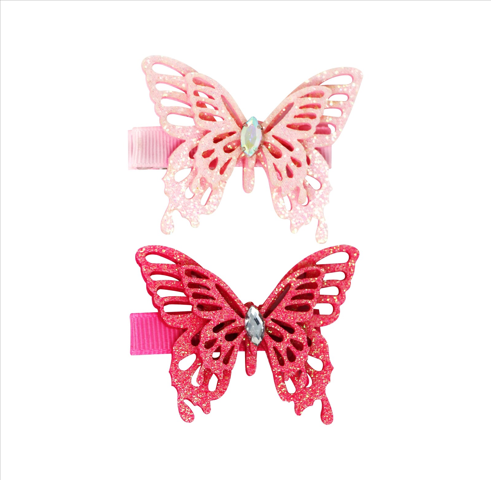 Glitter Butterfly Hair Clip Pink Poppy